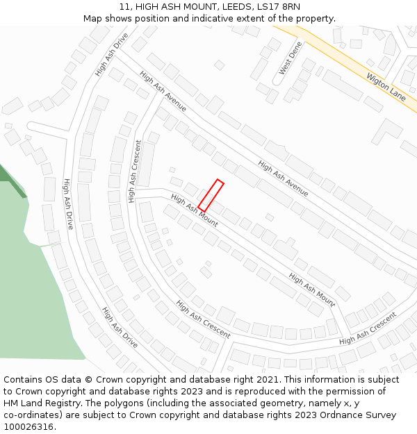 11, HIGH ASH MOUNT, LEEDS, LS17 8RN: Location map and indicative extent of plot
