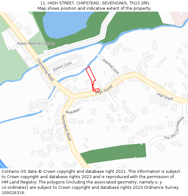 11, HIGH STREET, CHIPSTEAD, SEVENOAKS, TN13 2RN: Location map and indicative extent of plot