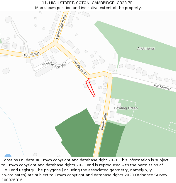 11, HIGH STREET, COTON, CAMBRIDGE, CB23 7PL: Location map and indicative extent of plot