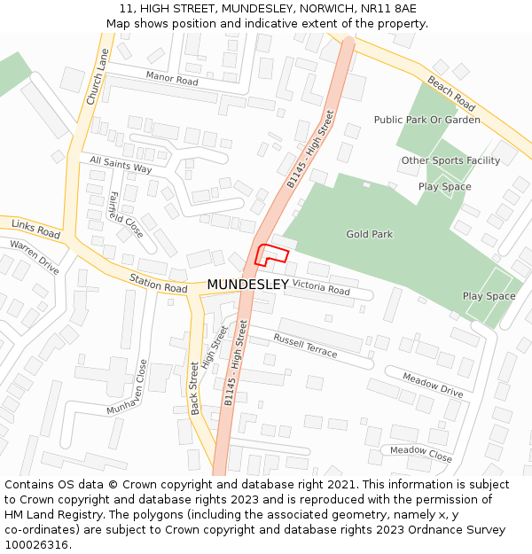 11, HIGH STREET, MUNDESLEY, NORWICH, NR11 8AE: Location map and indicative extent of plot