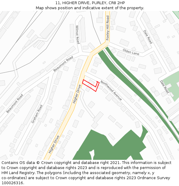 11, HIGHER DRIVE, PURLEY, CR8 2HP: Location map and indicative extent of plot