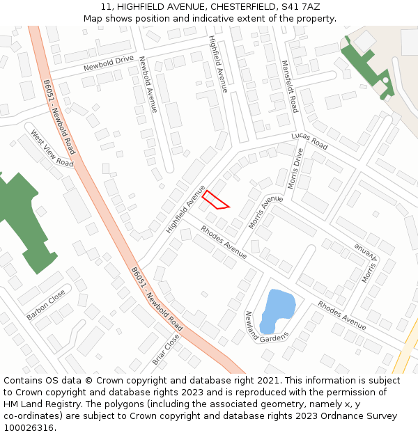11, HIGHFIELD AVENUE, CHESTERFIELD, S41 7AZ: Location map and indicative extent of plot