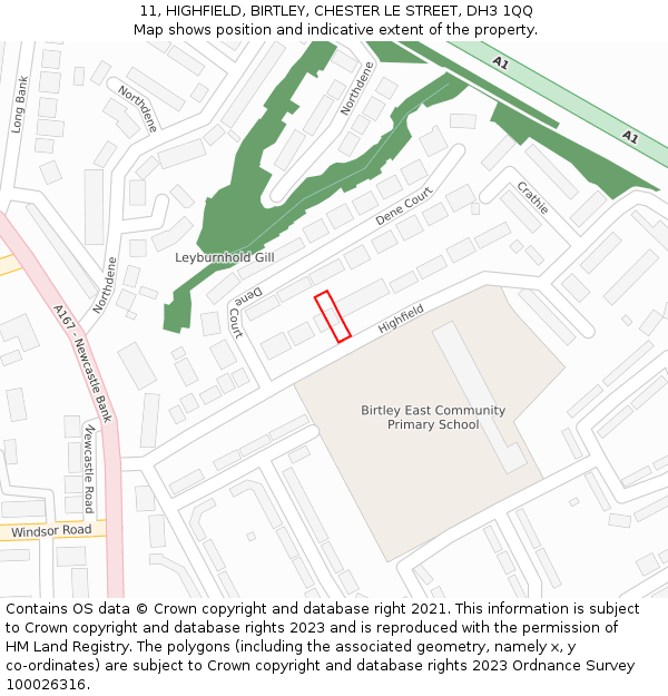 11, HIGHFIELD, BIRTLEY, CHESTER LE STREET, DH3 1QQ: Location map and indicative extent of plot