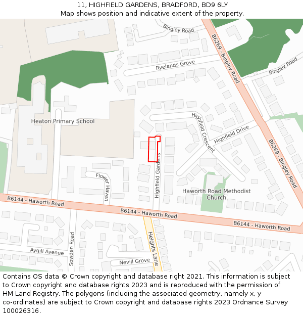 11, HIGHFIELD GARDENS, BRADFORD, BD9 6LY: Location map and indicative extent of plot