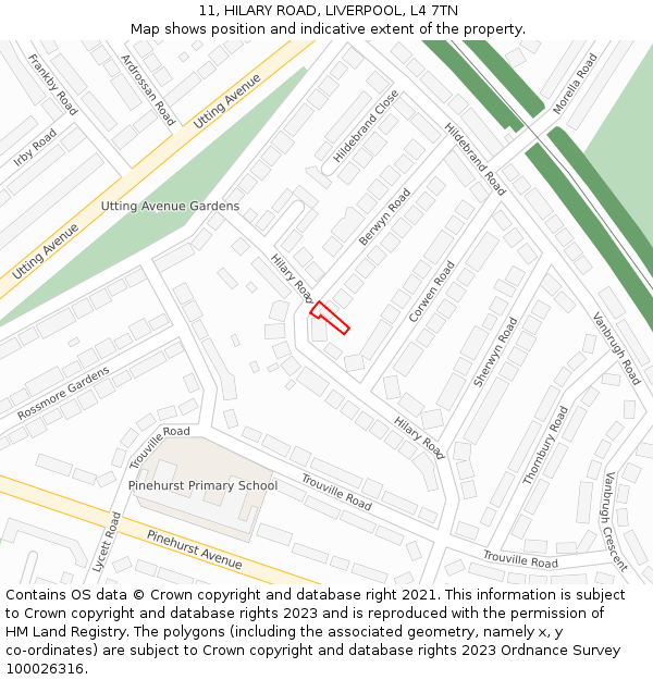 11, HILARY ROAD, LIVERPOOL, L4 7TN: Location map and indicative extent of plot