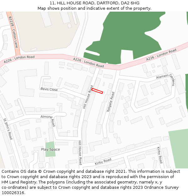 11, HILL HOUSE ROAD, DARTFORD, DA2 6HG: Location map and indicative extent of plot
