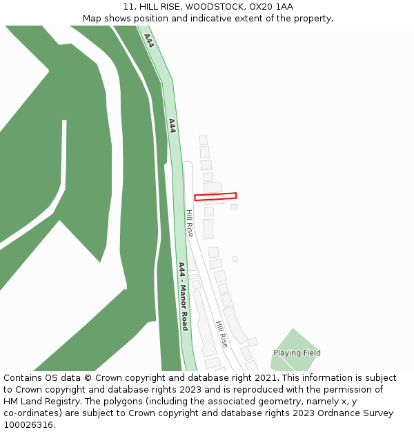 11, HILL RISE, WOODSTOCK, OX20 1AA: Location map and indicative extent of plot