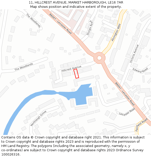 11, HILLCREST AVENUE, MARKET HARBOROUGH, LE16 7AR: Location map and indicative extent of plot