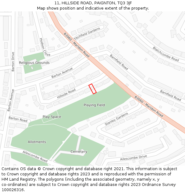 11, HILLSIDE ROAD, PAIGNTON, TQ3 3JF: Location map and indicative extent of plot