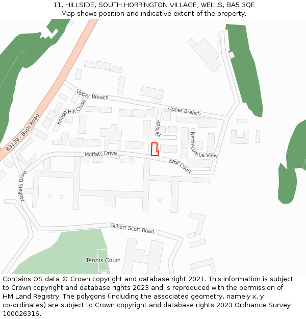11, HILLSIDE, SOUTH HORRINGTON VILLAGE, WELLS, BA5 3QE: Location map and indicative extent of plot