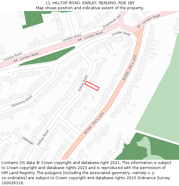 11, HILLTOP ROAD, EARLEY, READING, RG6 1BY: Location map and indicative extent of plot