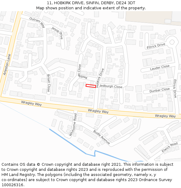 11, HOBKIRK DRIVE, SINFIN, DERBY, DE24 3DT: Location map and indicative extent of plot
