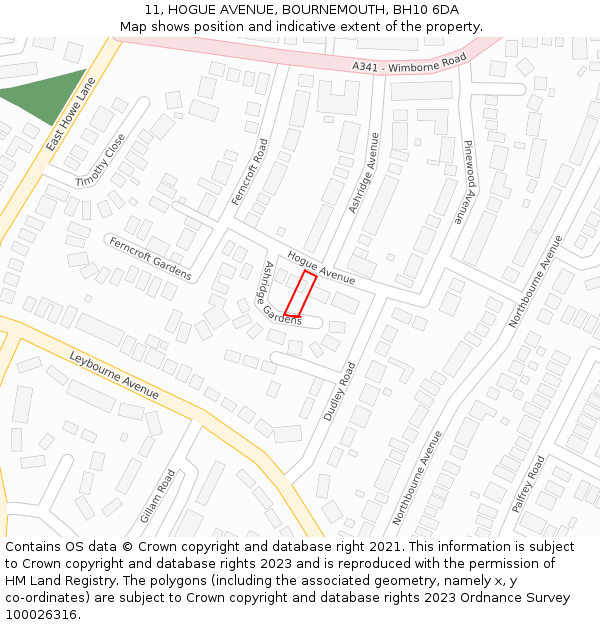 11, HOGUE AVENUE, BOURNEMOUTH, BH10 6DA: Location map and indicative extent of plot
