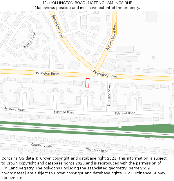 11, HOLLINGTON ROAD, NOTTINGHAM, NG8 3HB: Location map and indicative extent of plot