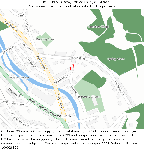 11, HOLLINS MEADOW, TODMORDEN, OL14 6PZ: Location map and indicative extent of plot
