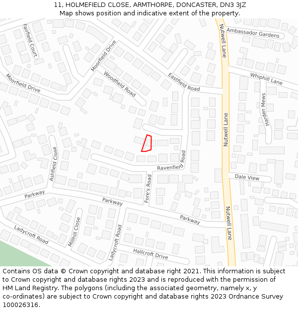 11, HOLMEFIELD CLOSE, ARMTHORPE, DONCASTER, DN3 3JZ: Location map and indicative extent of plot