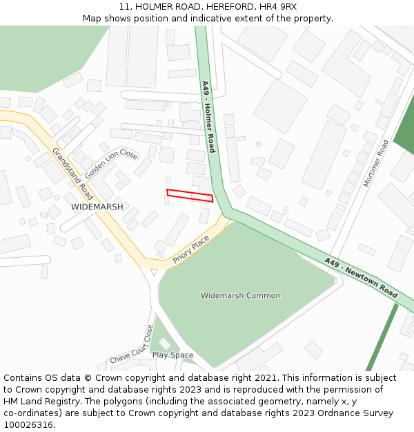 11, HOLMER ROAD, HEREFORD, HR4 9RX: Location map and indicative extent of plot