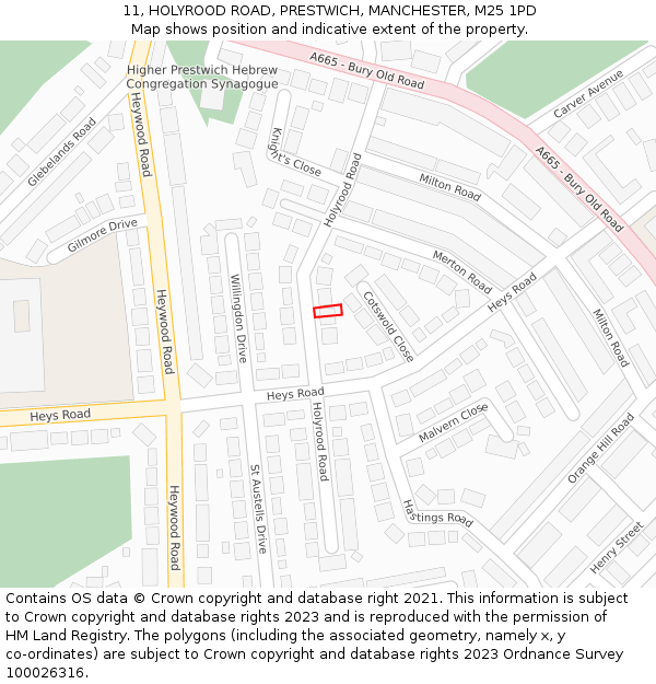 11, HOLYROOD ROAD, PRESTWICH, MANCHESTER, M25 1PD: Location map and indicative extent of plot