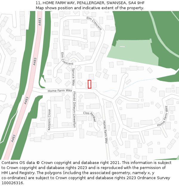 11, HOME FARM WAY, PENLLERGAER, SWANSEA, SA4 9HF: Location map and indicative extent of plot
