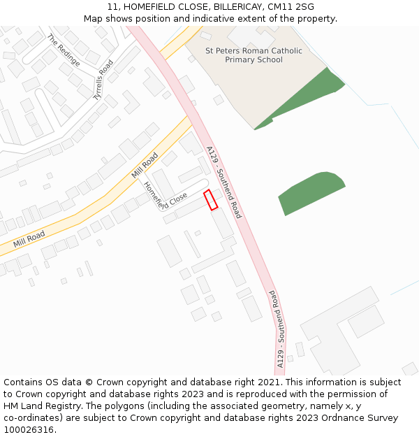 11, HOMEFIELD CLOSE, BILLERICAY, CM11 2SG: Location map and indicative extent of plot