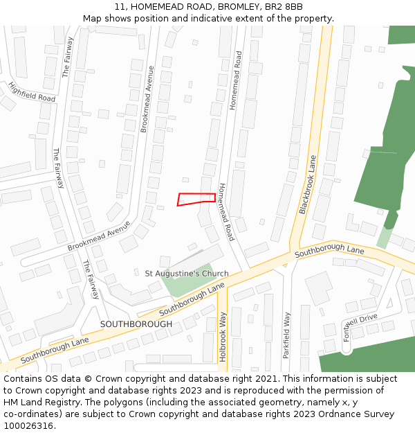 11, HOMEMEAD ROAD, BROMLEY, BR2 8BB: Location map and indicative extent of plot
