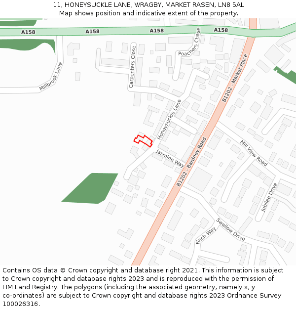 11, HONEYSUCKLE LANE, WRAGBY, MARKET RASEN, LN8 5AL: Location map and indicative extent of plot