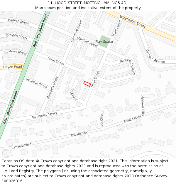 11, HOOD STREET, NOTTINGHAM, NG5 4DH: Location map and indicative extent of plot