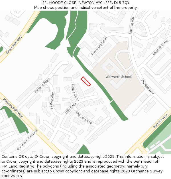 11, HOODE CLOSE, NEWTON AYCLIFFE, DL5 7QY: Location map and indicative extent of plot
