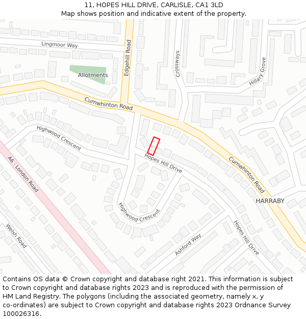11, HOPES HILL DRIVE, CARLISLE, CA1 3LD: Location map and indicative extent of plot