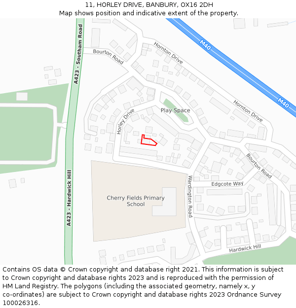 11, HORLEY DRIVE, BANBURY, OX16 2DH: Location map and indicative extent of plot