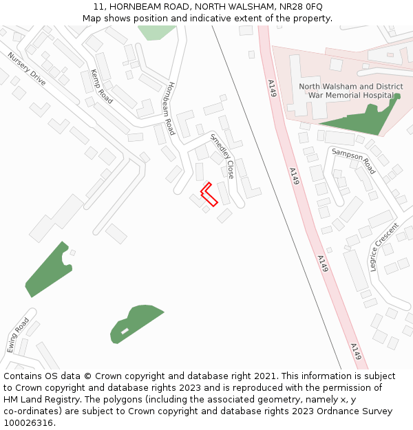 11, HORNBEAM ROAD, NORTH WALSHAM, NR28 0FQ: Location map and indicative extent of plot