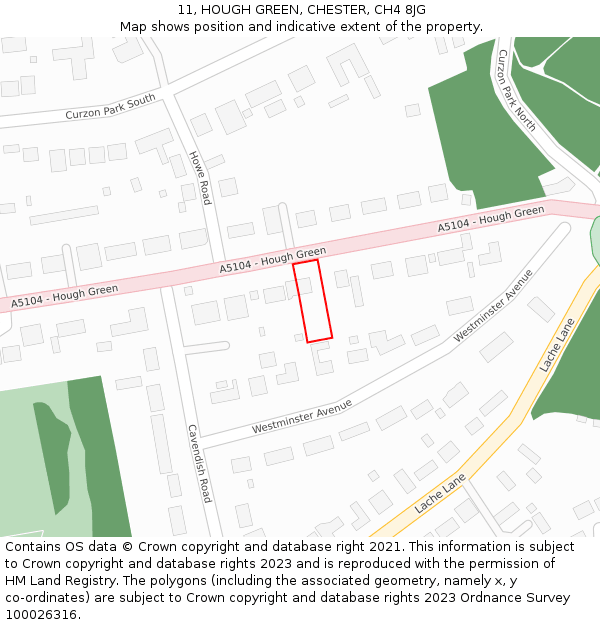 11, HOUGH GREEN, CHESTER, CH4 8JG: Location map and indicative extent of plot