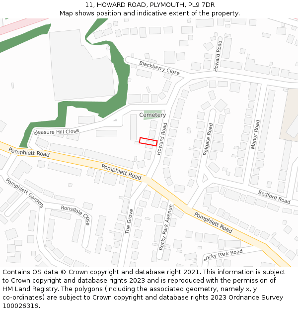 11, HOWARD ROAD, PLYMOUTH, PL9 7DR: Location map and indicative extent of plot