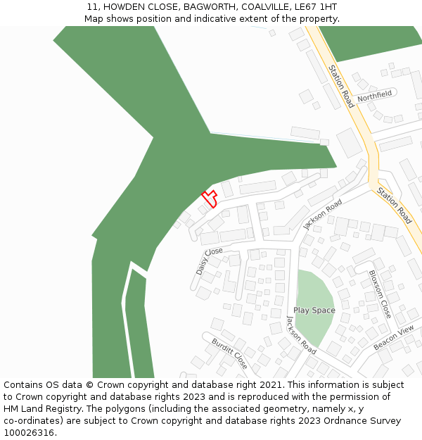 11, HOWDEN CLOSE, BAGWORTH, COALVILLE, LE67 1HT: Location map and indicative extent of plot