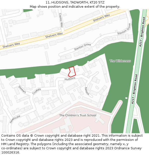 11, HUDSONS, TADWORTH, KT20 5TZ: Location map and indicative extent of plot