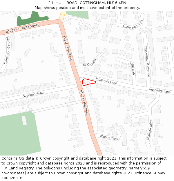 11, HULL ROAD, COTTINGHAM, HU16 4PN: Location map and indicative extent of plot