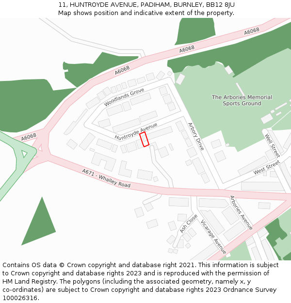 11, HUNTROYDE AVENUE, PADIHAM, BURNLEY, BB12 8JU: Location map and indicative extent of plot