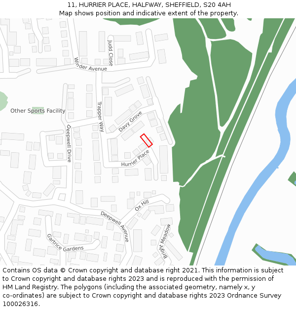 11, HURRIER PLACE, HALFWAY, SHEFFIELD, S20 4AH: Location map and indicative extent of plot