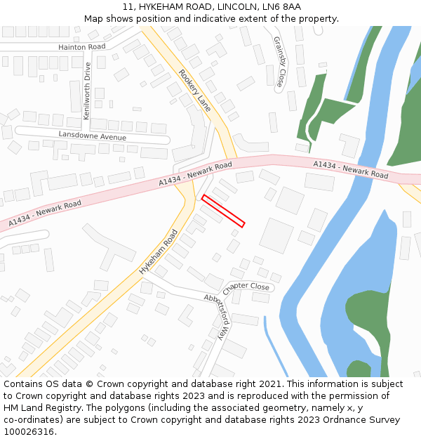 11, HYKEHAM ROAD, LINCOLN, LN6 8AA: Location map and indicative extent of plot