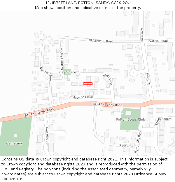 11, IBBETT LANE, POTTON, SANDY, SG19 2QU: Location map and indicative extent of plot