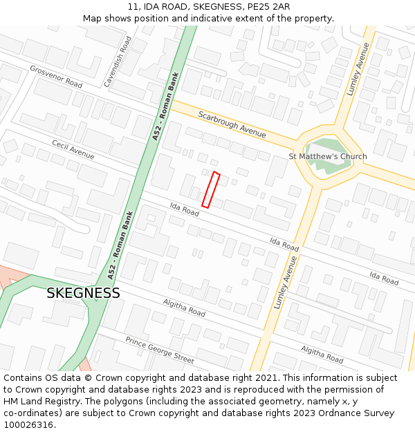 11, IDA ROAD, SKEGNESS, PE25 2AR: Location map and indicative extent of plot