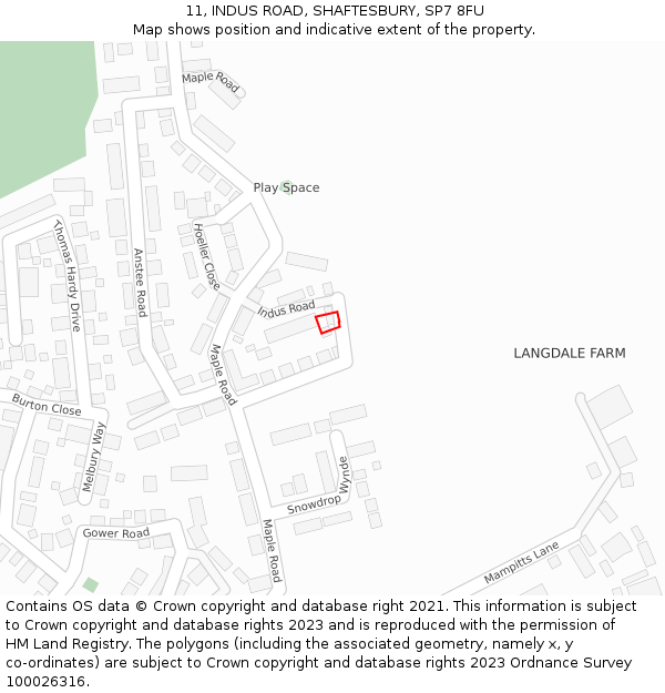 11, INDUS ROAD, SHAFTESBURY, SP7 8FU: Location map and indicative extent of plot