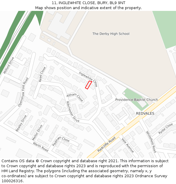 11, INGLEWHITE CLOSE, BURY, BL9 9NT: Location map and indicative extent of plot