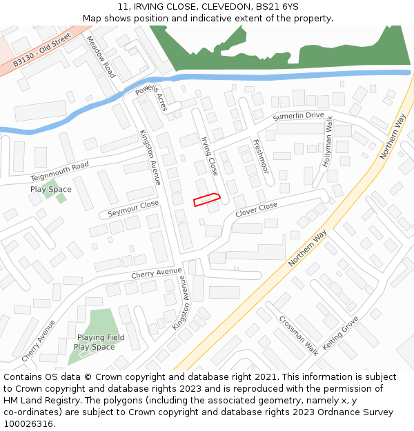 11, IRVING CLOSE, CLEVEDON, BS21 6YS: Location map and indicative extent of plot
