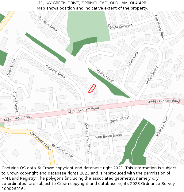 11, IVY GREEN DRIVE, SPRINGHEAD, OLDHAM, OL4 4PR: Location map and indicative extent of plot