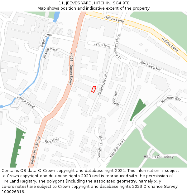 11, JEEVES YARD, HITCHIN, SG4 9TE: Location map and indicative extent of plot