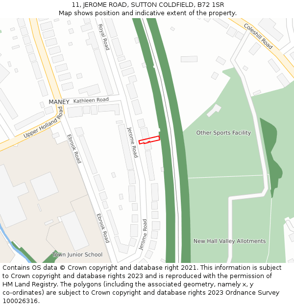 11, JEROME ROAD, SUTTON COLDFIELD, B72 1SR: Location map and indicative extent of plot