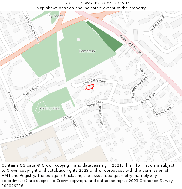 11, JOHN CHILDS WAY, BUNGAY, NR35 1SE: Location map and indicative extent of plot