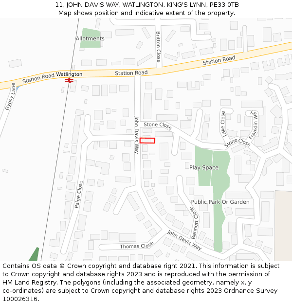 11, JOHN DAVIS WAY, WATLINGTON, KING'S LYNN, PE33 0TB: Location map and indicative extent of plot