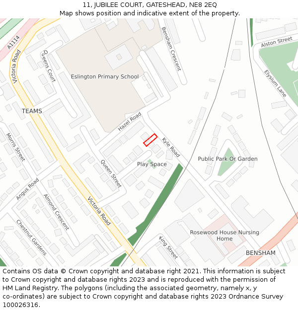 11, JUBILEE COURT, GATESHEAD, NE8 2EQ: Location map and indicative extent of plot